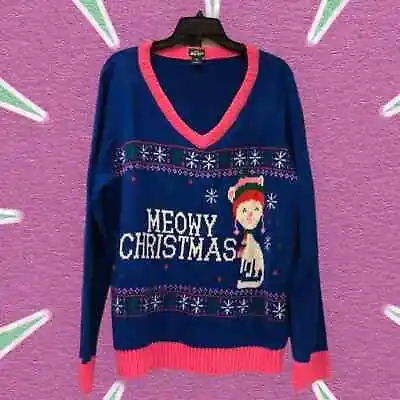 Buy Dec 25th Sweater Meowy Christmas Multi-Color V-Neck  Cat Plus Size XXL • 30.24£