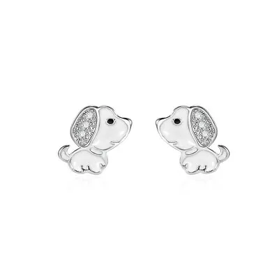 Buy 925 Sterling Silver Cute White Dog Puppy CZ Stud Earrings Women Girl Jewellery • 3.86£