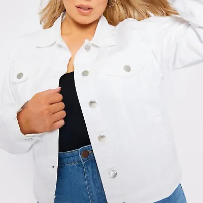 Buy Womens Denim White Jacket Ladies Long Sleeve Regular Fit Coat All Sizes UK • 32.99£