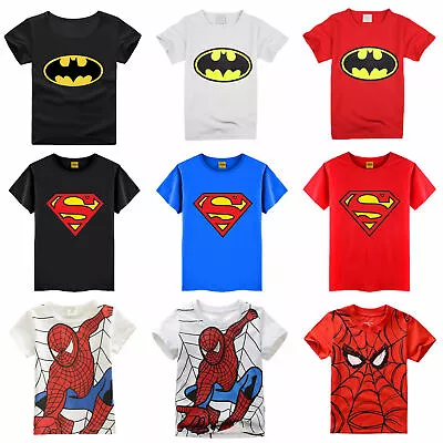 Buy Spiderman Kids T-Shirts Superman T-Shirt Batman Short Sleeve Superhero Tops New • 8.49£
