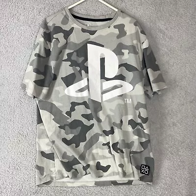 Buy Official Playstation Mens T-Shirt Grey Camo Logo Front Round Neck Size UK L • 12£