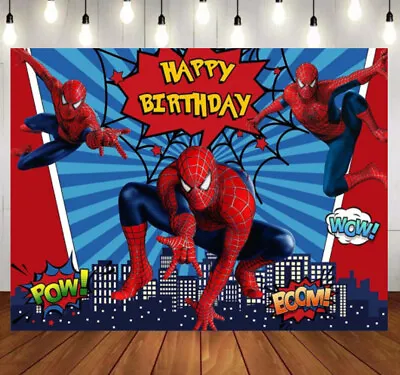 Buy Spiderman Backdrop Spider-man Background Cloth Superhero Birthday Party Banner • 8.98£