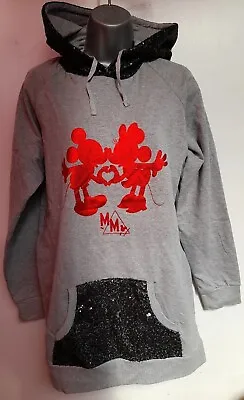 Buy Disney BNWT NEW Grey Hoodie Red Minnie Mouse Mickey Logo Sequin Hooded Jumper M • 10£