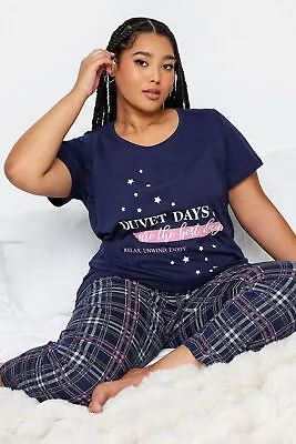 Buy YOURS Curve Plus Size 'Duvet Days' Slogan Check Print Pyjama Set • 24.99£