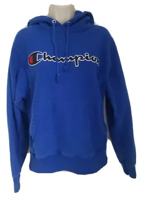 Buy Vtg Champion Reverse Weave Women's Hoodie Sweatshirt Spell Out Logo Blue Size S • 18.94£