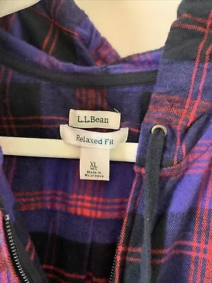 Buy L.L Bean Women’s Scotch Plaid Flannel Shirt Relaxed Zip Hoodie XL • 42.52£