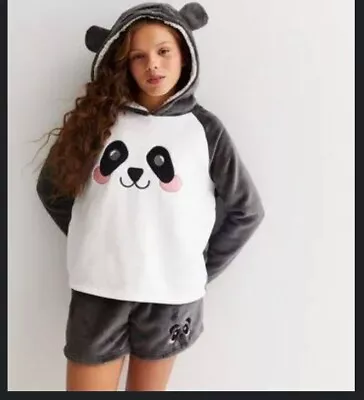 Buy Girls Grey Fleece Shorts Pyjama Set With Panda Logo M AGE 12-13 New Look 915 VGC • 3.99£