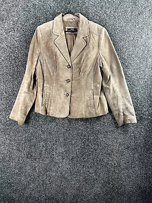 Buy Wallace Sacks Women Leather Jacket 14 Beige Short Regular Fit Button Long Sleeve • 19.99£