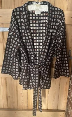 Buy Wrap London Kimono Style Jacket Viscose & Cotton, Belted, Black Beige, UK 14 • 15.60£