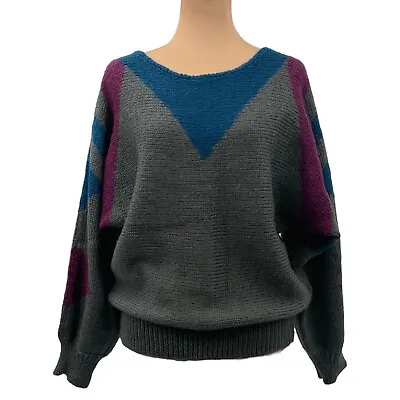 Buy Vintage 80s Chego Sweats Dd Knit Sweater Grey Blue Purple Diamonds Large 44 RARE • 61.05£