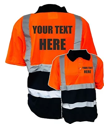 Buy Custom Printed Orange & Navy Hi Vis Viz Polo Shirt Safety Workwear Top,  • 13.99£