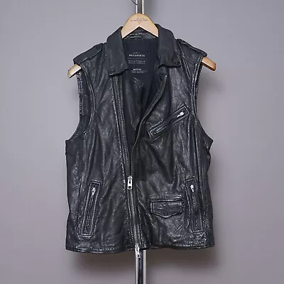 Buy ALL SAINTS TAME Leather Jacket MEDIUM Mens Black Biker Moto Vest Gilet Vicious M • 219.99£
