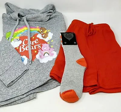 Buy Care Bears 3 Piece Pajamas Lounge Set Fleece Hoodie Shorts Socks Red Gray Sz Lg • 43.50£