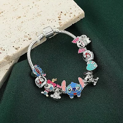 Buy Lilo And Stitch Charm Bracelet Cute Cartoon Womens Kids Childrens Girls Jewelry • 5.42£