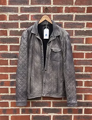 Buy *AWESOME* All Saints Mens Quilted ROVE Leather Shirt Shacket Jacket XL B48 • 239.99£