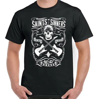 Buy Saints And Sinners Mens Rock & Roll T-Shirt Guitar Biker Motorcycle Music Skull • 10.99£