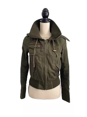 Buy Delia's Vintage Green Zip Front High Collar Cropped 90s Bomber Jacket Size Small • 23.14£