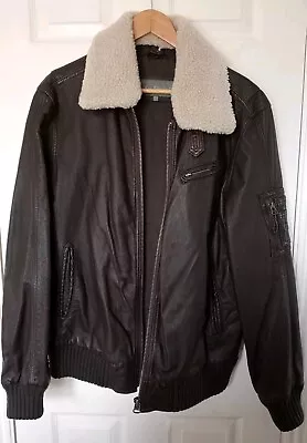 Buy Ben Sherman Dark Brown Real Leather Bomber Jacket Removable Fur Collar,Large.Vtg • 30£