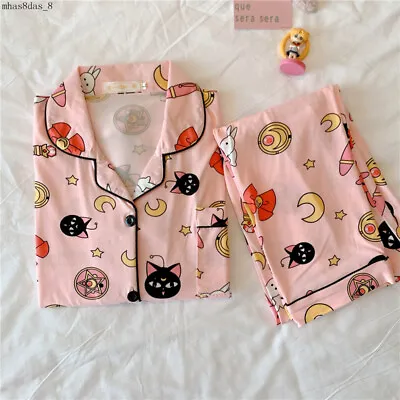 Buy Anime Sailor Moon Luna Cat Printed Pajamas Set Womens Pink Shirt Pants Sleepwear • 22.74£