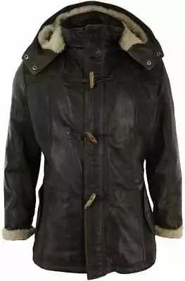 Buy Men's Black Trench Coat Hooded 3/4 Genuine Sheepskin Leather Jacket/Coat • 126.48£