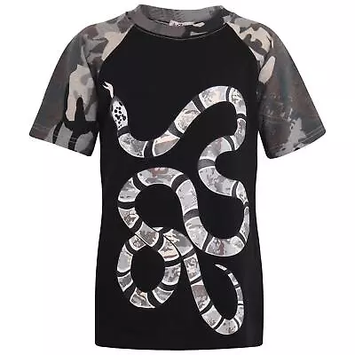 Buy Kids Boys T Shirts Designer's 100% Cotton Charcoal Snake Print T-Shirt Age 5-13Y • 6.99£