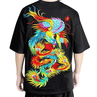 Buy Mens T-Shirt Short Sleeve Japanese Pattern Embroidery Totem Phoenix Bird Unisex • 161.88£