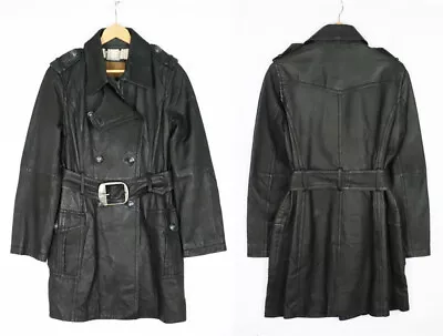 Buy PEPE JEANS LONDON L40763 PRUDENCE Black Leather Coat Long Jacket Size L, UK 14  • 40.80£