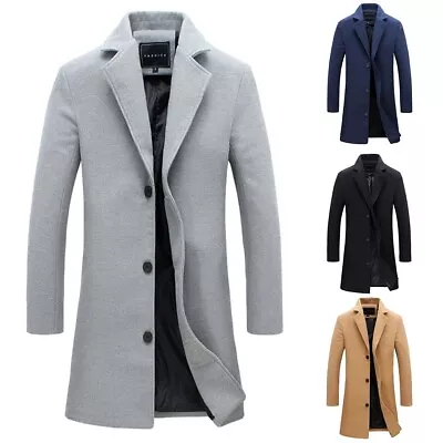 Buy Slim Fit Winter Men's Trench Coat Outwear Long Sleeve Fomal Jacket Light Grey • 26.17£
