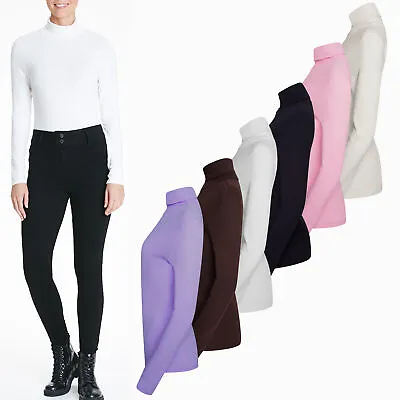 Buy Womens Ladies Jumper Tops Long Sleeve Roll Neck T Shirt High Polo Ribbed Knitted • 6.99£