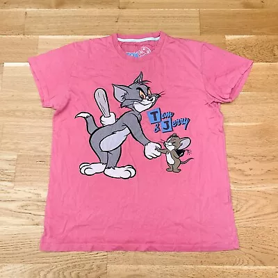 Buy Tom & Jerry Pink Graphic Print T Shirt M UK 12 14 Tee Top Hanna Barbera Y2K • 6.99£