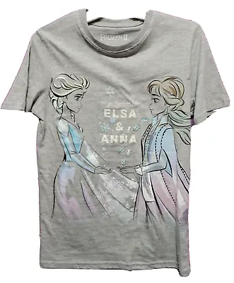 Buy Disney~ NEW♈Girl's Printed SS Tee~Frozen Size L~gray/blue/white  Elsa & Anna • 4.76£