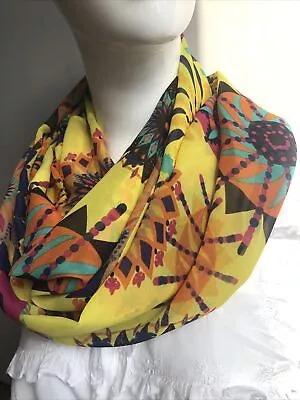 Buy HANDMADE IN THE UK INFINITY SCARF, SNOOD, DOUBLE LOOP, CIRCLE Yellow Green Blue • 6.99£