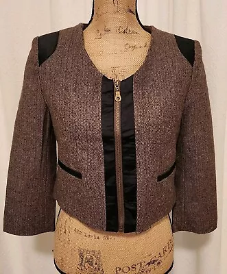 Buy Coqueta Couture Women's S Brown Wool & Faux Leather Cropped Jacket NEW  • 13.44£