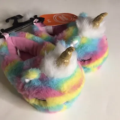 Buy Wonder Nation Girls Size 5-6 Critter Unicorn Fuzzy Slippers Soft Plush • Rainbow • 9.64£