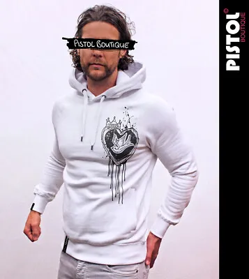 Buy Pistol Boutique Men's White Pullover SKETCH SWALLOW CROWN HEART Fashion Hoodie • 40.49£