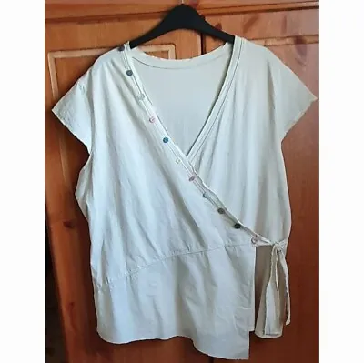 Buy Vintage Next Ivory Cotton Panelled Wrap Tie Front Short Sleeved T Shirt Size 20 • 8.99£