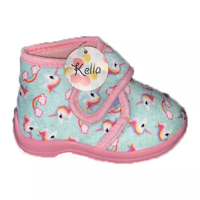 Buy Kella Childrens Unicorn Hi Top Unicorn Pink Turquoise Slippers Infant Rainbow  • 7.99£