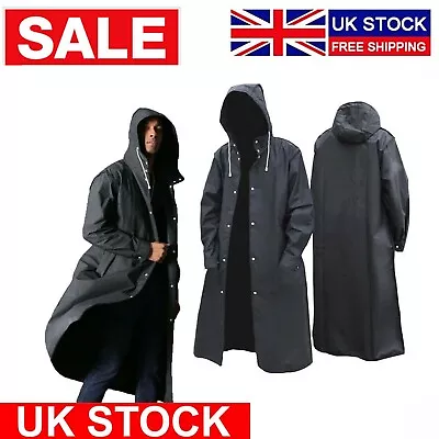 Buy Waterproof Long Black Raincoat Men Rain Coat Trench Jacket Hooded Outdoor Hiking • 7.61£