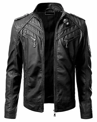Buy Mens Vintage Retro Cafe Racer Black Genuine Leather Slim Fit Real Biker Jacket • 19.99£