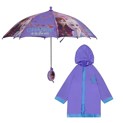 Buy Disney Frozen Elsa & Anna Umbrella & Matching Raincoat Poncho For Girls Ages 4-7 • 16£