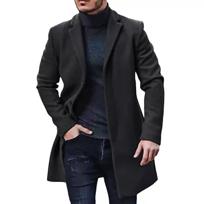 Buy Mens Winter Warm Trench Coat Long Jacket Smart Formal Work Outwear Overcoat UK • 19.99£