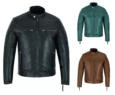 Buy Real Leather Jacket For Men Classic Biker Racer Fashion Winter Jacket  • 49.95£