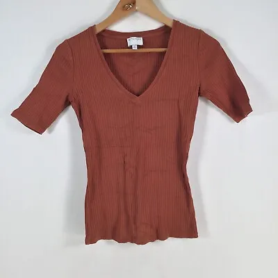 Buy Witchery Womens T Shirt Size XS Brown Short Sleeve Vneck Cotton 067112 • 12.36£