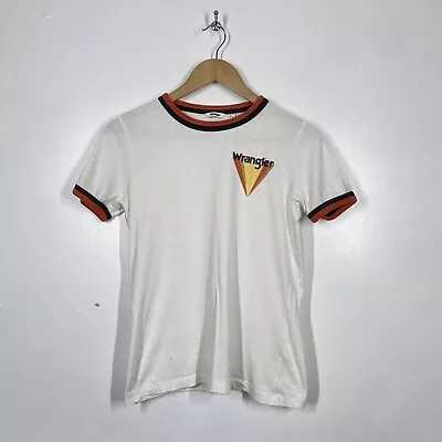 Buy Wrangler T Shirt Womens Small White Orange Ringer Retro 70s 80s Vintage S • 9.99£