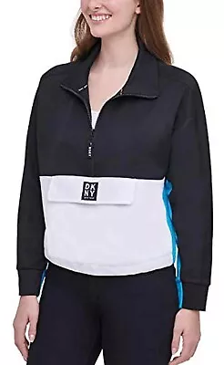 Buy 🔥NWT Women's Black DKNY 1/2 Zip Pullover Sport Sweater Shirt. Size M 🔥 • 19.07£
