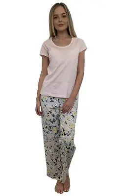 Buy Ladies Pure Cotton Shirt Sleeve PJ'S Floral Print Pyjama Set SIZE 08-10 • 7.99£