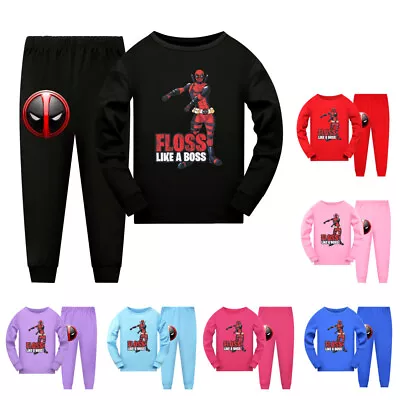 Buy 2024 Boys Deadpool Kids Long Sleeve T-shirt Pjamas Pants Set Nightwear Sleepwear • 13.99£