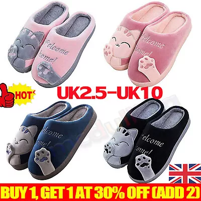 Buy Unisex Adults Family Cute Cat Paw Soft Plush Slippers Anti-slip Spring Shoes NEW • 8.29£