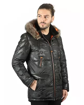 Buy Men's Puffer Hooded Jacket Fabric + Leather PREMIUM Winters Hoodie Camo Jacket • 199.58£