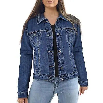 Buy Ladies Women Denim Jacket Dark Blue Oversized Urban Streetwear Jeans Long Sleeve • 24.99£